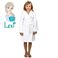 Princess Cartoon Design & Custom Name Embroidery on Kids Hooded Bathrobe